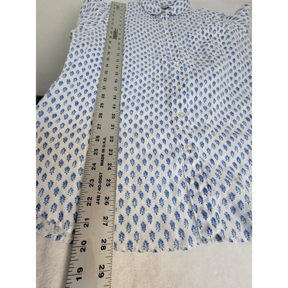 L.L.Bean Womens White Blue Floral 100% Linen Button-Up Long Sleeve Shirt Large - Picture 8 of 8
